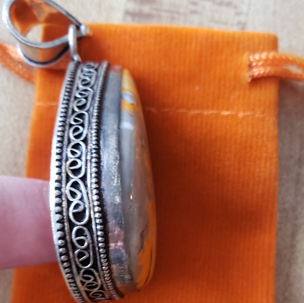 Sterling Silver Bumblebee Jasper Stone Pendant - image 4